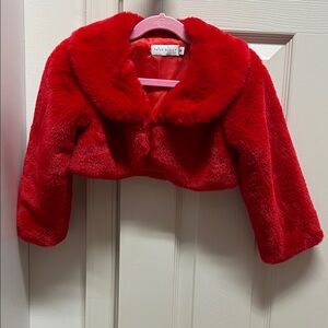 Trish Scully Girls Red Faux Fur Cropped Coat